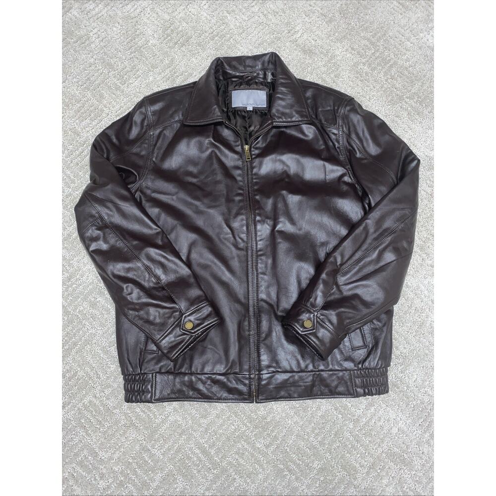 Men’s Size, Large Wilson, Leather Espresso Bomber Jacket pockets Zip Quality